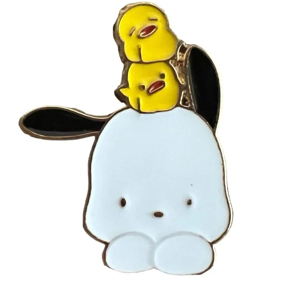 Kawaii Chibi Pooch and Chicks Dog Baby Birds Stack Enamel pin
